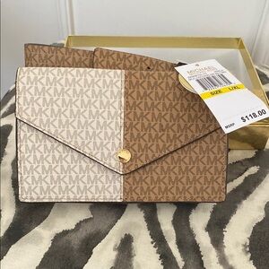 Michael Kors Brown and Beige MK Logo Wallet